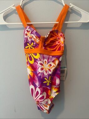 Speedo Orange & Purple Floral Girls' One-Piece Swimsuit